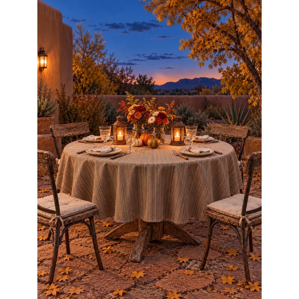 Round Stripe Tablecloth Muted Water Stain Resistant Autumn Rustic Colonial 66"